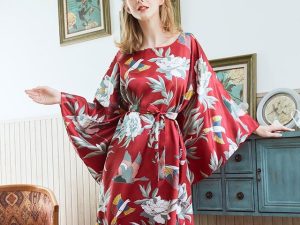 Kimono Femme Soie Rouge Taille Unique