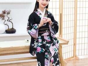 Kimono Japonais Fille Noir L